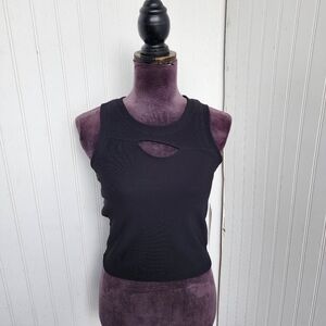 NWT OTOS Ribbed Fit Crop Top Sleeveless Basic Tank Round Neck Stretchy Black L